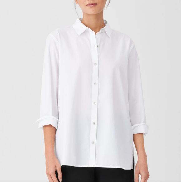 Eileen Fisher Tops - NWT Eileen Fisher White Organic Cotton Poplin Classic Collar Button Down - XS